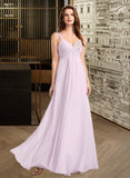 Alondra A-Line V-neck Floor-Length Bridesmaid Dress With Ruffle STKP0012982