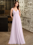 Alondra A-Line V-neck Floor-Length Bridesmaid Dress With Ruffle STKP0012982