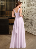 Alondra A-Line V-neck Floor-Length Bridesmaid Dress With Ruffle STKP0012982