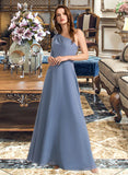 Johanna A-Line One-Shoulder Floor-Length Bridesmaid Dress With Bow(s) STKP0012985