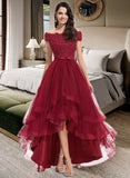 Taniya Ball-Gown/Princess Off-the-Shoulder Asymmetrical Tulle Bridesmaid Dress With Beading Sequins Bow(s) STKP0012991