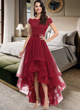 Taniya Ball-Gown/Princess Off-the-Shoulder Asymmetrical Tulle Bridesmaid Dress With Beading Sequins Bow(s) STKP0012991