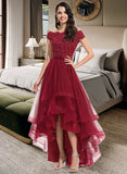 Taniya Ball-Gown/Princess Off-the-Shoulder Asymmetrical Tulle Bridesmaid Dress With Beading Sequins Bow(s) STKP0012991