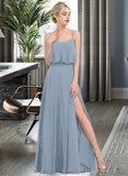 Kathy A-Line Square Neckline Floor-Length Chiffon Bridesmaid Dress With Split Front STKP0012992