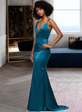 Saniya Trumpet/Mermaid V-neck Sweep Train Bridesmaid Dress STKP0012993