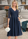 Anabelle A-Line V-neck Knee-Length Chiffon Bridesmaid Dress With Pockets STKP0012994