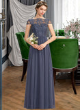 Andrea A-Line Scoop Neck Floor-Length Chiffon Lace Bridesmaid Dress STKP0012995