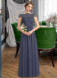 Andrea A-Line Scoop Neck Floor-Length Chiffon Lace Bridesmaid Dress STKP0012995