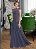 Andrea A-Line Scoop Neck Floor-Length Chiffon Lace Bridesmaid Dress STKP0012995