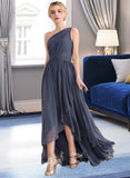 Lailah A-line One Shoulder Asymmetrical Chiffon Bridesmaid Dress With Cascading Ruffles STKP0012998