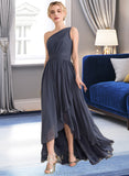 Lailah A-line One Shoulder Asymmetrical Chiffon Bridesmaid Dress With Cascading Ruffles STKP0012998