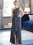 Lailah A-line One Shoulder Asymmetrical Chiffon Bridesmaid Dress With Cascading Ruffles STKP0012998