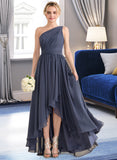 Lailah A-line One Shoulder Asymmetrical Chiffon Bridesmaid Dress With Cascading Ruffles STKP0012998