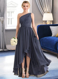 Lailah A-line One Shoulder Asymmetrical Chiffon Bridesmaid Dress With Cascading Ruffles STKP0012998