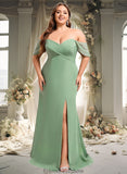 Destinee Trumpet/Mermaid Off the Shoulder V-Neck Floor-Length Chiffon Bridesmaid Dress STKP0025810