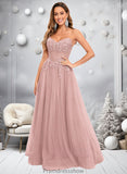 Moira Ball-Gown/Princess V-Neck Floor-Length Tulle Prom Dresses With Sequins Appliques Lace STKP0025837