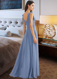 Sasha A-Line V-neck Floor-Length Bridesmaid Dress With Bow(s) Split Front STKP0013001