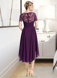 Melanie A-Line Scoop Neck Asymmetrical Chiffon Bridesmaid Dress STKP0013003