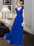 Rayne A-Line V-neck Floor-Length Chiffon Bridesmaid Dress With Ruffle STKP0013004