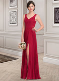 Anastasia A-Line V-neck Floor-Length Chiffon Bridesmaid Dress With Split Front Pleated STKP0013007