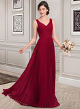 Anastasia A-Line V-neck Floor-Length Chiffon Bridesmaid Dress With Split Front Pleated STKP0013007