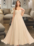 Anika A-Line V-neck Floor-Length Chiffon Bridesmaid Dress With Ruffle STKP0013011