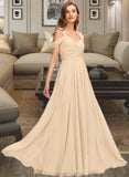 Anika A-Line V-neck Floor-Length Chiffon Bridesmaid Dress With Ruffle STKP0013011