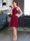 Malia A-Line Scoop Neck Knee-Length Chiffon Lace Bridesmaid Dress With Ruffle Bow(s) STKP0013012