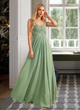 Elise A-Line V-neck Floor-Length Bridesmaid Dress With Ruffle STKP0013014