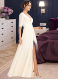 Mareli A-Line V-neck Floor-Length Bridesmaid Dress With Split Front STKP0013015