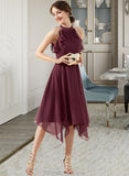 Emmalee A-Line Scoop Neck Tea-Length Chiffon Bridesmaid Dress With Cascading Ruffles STKP0013016