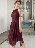 Emmalee A-Line Scoop Neck Tea-Length Chiffon Bridesmaid Dress With Cascading Ruffles STKP0013016