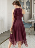 Emmalee A-Line Scoop Neck Tea-Length Chiffon Bridesmaid Dress With Cascading Ruffles STKP0013016