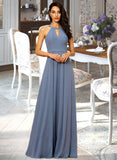 Sabrina A-Line Scoop Neck Floor-Length Chiffon Bridesmaid Dress STKP0013018