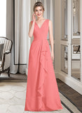 Alexis A-line V-Neck Floor-Length Chiffon Bridesmaid Dress With Cascading Ruffles STKP0013021