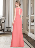 Alexis A-line V-Neck Floor-Length Chiffon Bridesmaid Dress With Cascading Ruffles STKP0013021