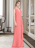 Alexis A-line V-Neck Floor-Length Chiffon Bridesmaid Dress With Cascading Ruffles STKP0013021