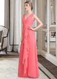 Alexis A-line V-Neck Floor-Length Chiffon Bridesmaid Dress With Cascading Ruffles STKP0013021