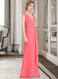 Alexis A-line V-Neck Floor-Length Chiffon Bridesmaid Dress With Cascading Ruffles STKP0013021