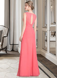 Alexis A-line V-Neck Floor-Length Chiffon Bridesmaid Dress With Cascading Ruffles STKP0013021