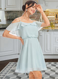 Diamond A-Line V-neck Short/Mini Bridesmaid Dress With Cascading Ruffles STKP0013023