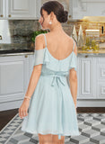 Diamond A-Line V-neck Short/Mini Bridesmaid Dress With Cascading Ruffles STKP0013023