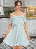 Diamond A-Line V-neck Short/Mini Bridesmaid Dress With Cascading Ruffles STKP0013023