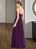 Daisy A-Line V-neck Floor-Length Chiffon Bridesmaid Dress With Beading Sequins Split Front Pockets STKP0013028