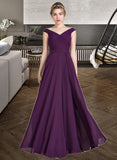 Jamya A-line Off the Shoulder Floor-Length Chiffon Bridesmaid Dress With Ruffle STKP0013029