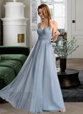 Yaretzi A-Line V-neck Floor-Length Bridesmaid Dress With Lace STKP0013030