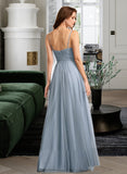 Yaretzi A-Line V-neck Floor-Length Bridesmaid Dress With Lace STKP0013030