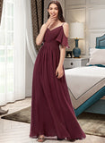 Lauren A-line V-Neck Floor-Length Chiffon Bridesmaid Dress With Ruffle STKP0013031