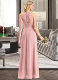 Jazlene A-Line Scoop Neck Floor-Length Chiffon Bridesmaid Dress With Bow(s) Cascading Ruffles STKP0013033