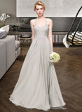 Aubrey A-Line Sweetheart Floor-Length Chiffon Bridesmaid Dress With Ruffle STKP0013034